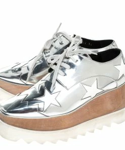 Deals ⭐ Stella McCartney Metallic Silver Faux Leather Elyse Star Platform Derby Size 40 For 👩 Women 🔔 -Stella McCartney Shop luxury women stella mccartney used shoes p265768 004