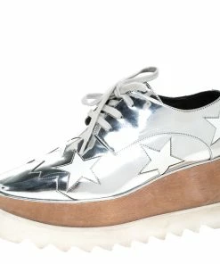 Deals ⭐ Stella McCartney Metallic Silver Faux Leather Elyse Star Platform Derby Size 40 For 👩 Women 🔔