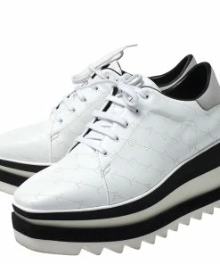 Best deal 🛒 Stella McCartney White Perforated Logo Faux Leather Elyse Platform 👟 Sneakers Size 37.5 For 👩 Women 👏 -Stella McCartney Shop luxury women stella mccartney used shoes p267094 005