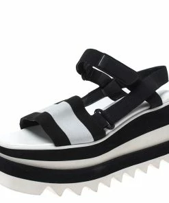 Cheapest ๐ Stella McCartney Black/White Fabric Sneak Elyse Platform ๐ฉด Sandals Size 35.5 For ๐ฉ Women โจ