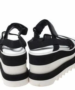 Cheapest 👍 Stella McCartney Black/White Fabric Sneak Elyse Platform 🩴 Sandals Size 35.5 For 👩 Women ✨ -Stella McCartney Shop luxury women stella mccartney used shoes p268109 006