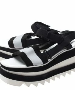 Cheapest 👍 Stella McCartney Black/White Fabric Sneak Elyse Platform 🩴 Sandals Size 35.5 For 👩 Women ✨ -Stella McCartney Shop luxury women stella mccartney used shoes p268109 007