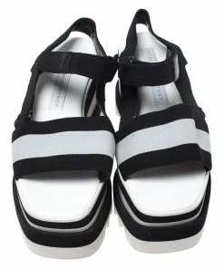 Cheapest 👍 Stella McCartney Black/White Fabric Sneak Elyse Platform 🩴 Sandals Size 35.5 For 👩 Women ✨ -Stella McCartney Shop luxury women stella mccartney used shoes p268109 009