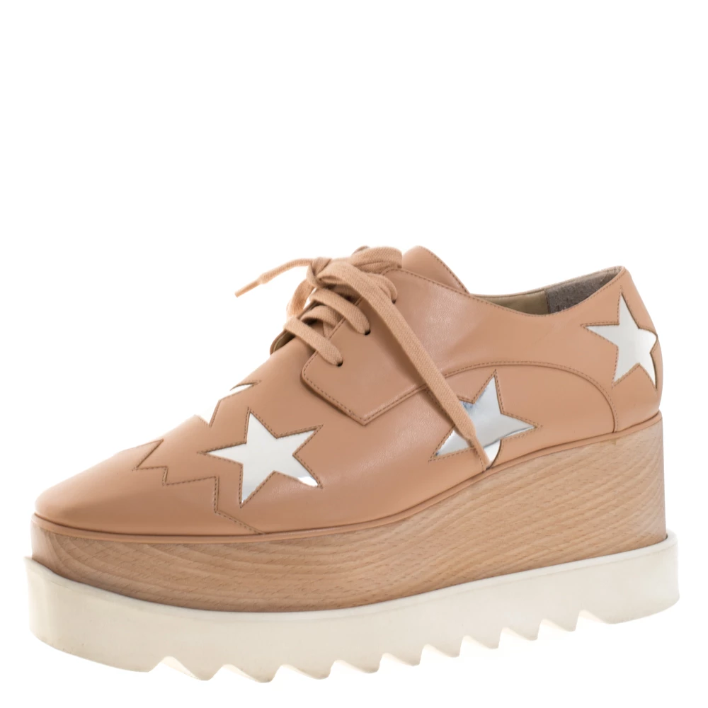 Cheap 🤩 Stella McCartney Camel/Silver Faux Leather Elyse Star Platform Derby Size 40 For 👩 Women 💯 3 Cheap 🤩 Stella McCartney Camel/Silver Faux Leather Elyse Star Platform Derby Size 40 For 👩 Women 💯