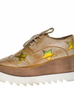 Hot Sale 🎉 Stella McCartney Beige Brushed Faux Leather Elyse Star Platform Lace Up Derby Size 36.5 For 👩 Women 👍 -Stella McCartney Shop luxury women stella mccartney used shoes p274558 005