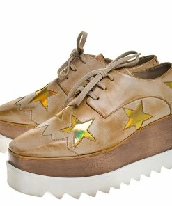 Hot Sale 🎉 Stella McCartney Beige Brushed Faux Leather Elyse Star Platform Lace Up Derby Size 36.5 For 👩 Women 👍 -Stella McCartney Shop luxury women stella mccartney used shoes p274558 007