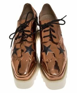 Cheapest ⭐ Stella McCartney Metallic Bronze Faux Patent Leather Elyse Star Platform 👟 Sneakers Size 37 For 👩 Women 🤩 -Stella McCartney Shop luxury women stella mccartney used shoes p275646 003