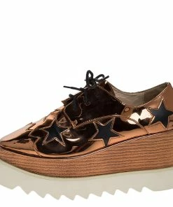 Cheapest ⭐ Stella McCartney Metallic Bronze Faux Patent Leather Elyse Star Platform 👟 Sneakers Size 37 For 👩 Women 🤩 -Stella McCartney Shop luxury women stella mccartney used shoes p275646 005
