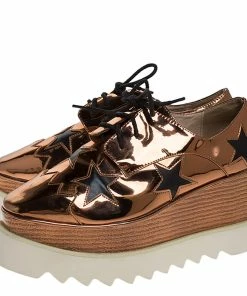 Cheapest ⭐ Stella McCartney Metallic Bronze Faux Patent Leather Elyse Star Platform 👟 Sneakers Size 37 For 👩 Women 🤩 -Stella McCartney Shop luxury women stella mccartney used shoes p275646 007