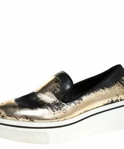 Hot Sale ⌛ Stella McCartney Bronze/Black Leather Binx Platform Slip On 👟 Sneakers Size 38 For 👩 Women 🎁