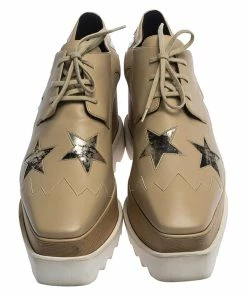 Deals ⭐ Stella McCartney Beige Faux Leather Elyse Star Platform Lace Up Derby Size 41 For 👩 Women 🎉 -Stella McCartney Shop luxury women stella mccartney used shoes p281456 009