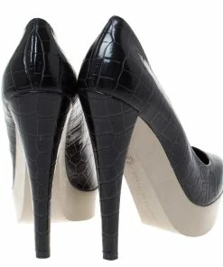 Budget 😍 Stella McCartney Black Faux Croc Embossed Leather Platform Pumps Size 38.5 For 👩 Women ✔️ -Stella McCartney Shop luxury women stella mccartney used shoes p286019 002