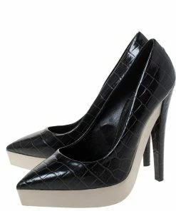 Budget 😍 Stella McCartney Black Faux Croc Embossed Leather Platform Pumps Size 38.5 For 👩 Women ✔️ -Stella McCartney Shop luxury women stella mccartney used shoes p286019 007