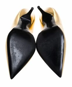 Best deal ✨ Stella McCartney Metallic Gold Faux Patent Leather V Neck Pointed Toe Pumps Size 38 For 👩 Women 🤩 -Stella McCartney Shop luxury women stella mccartney used shoes p286426 005 scaled