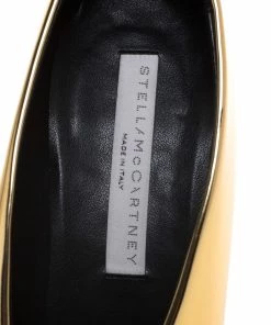 Best deal ✨ Stella McCartney Metallic Gold Faux Patent Leather V Neck Pointed Toe Pumps Size 38 For 👩 Women 🤩 -Stella McCartney Shop luxury women stella mccartney used shoes p286426 008