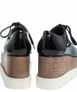 New ❤️ Stella McCartney Black Faux Patent Leather Elyse Platform Derby Size 37.5 For 👩 Women 🤩 -Stella McCartney Shop luxury women stella mccartney used shoes p290687 002