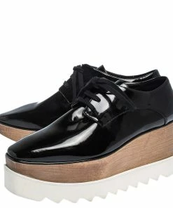 New ❤️ Stella McCartney Black Faux Patent Leather Elyse Platform Derby Size 37.5 For 👩 Women 🤩 -Stella McCartney Shop luxury women stella mccartney used shoes p290687 007