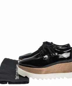 New ❤️ Stella McCartney Black Faux Patent Leather Elyse Platform Derby Size 37.5 For 👩 Women 🤩 -Stella McCartney Shop luxury women stella mccartney used shoes p290687 008