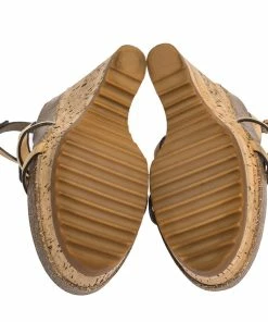 Cheapest 😍 Stella McCartney Tan Faux Nubuck Demetra Cork Wedge 🩴 Sandals Size 36.5 For 👩 Women 🔔 -Stella McCartney Shop luxury women stella mccartney used shoes p291823 001