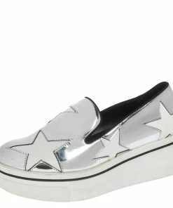 Promo 🌟 Stella McCartney Metallic Silver White Star Platform Binx 👟 Sneakers Size 35 For 👩 Women 🔥