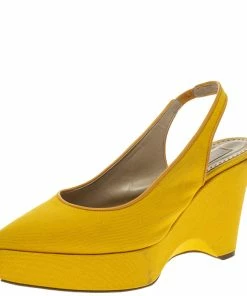 Coupon ✔️ Stella McCartney Yellow Canvas Slingback Wedges Size 40 For 👩 Women ✨