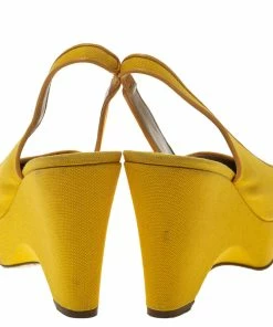 Coupon ✔️ Stella McCartney Yellow Canvas Slingback Wedges Size 40 For 👩 Women ✨ -Stella McCartney Shop luxury women stella mccartney used shoes p295855 006