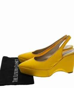 Coupon ✔️ Stella McCartney Yellow Canvas Slingback Wedges Size 40 For 👩 Women ✨ -Stella McCartney Shop luxury women stella mccartney used shoes p295855 008