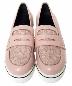 Budget 🔔 Stella McCartney Pink Faux Leather And Lace Penny Platform Loafers Size 38 For 👩 Women ⌛ -Stella McCartney Shop luxury women stella mccartney used shoes p300226 003