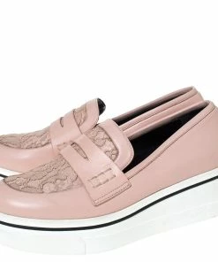 Budget 🔔 Stella McCartney Pink Faux Leather And Lace Penny Platform Loafers Size 38 For 👩 Women ⌛ -Stella McCartney Shop luxury women stella mccartney used shoes p300226 008