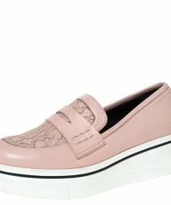 Budget ๐ Stella McCartney Pink Faux Leather And Lace Penny Platform Loafers Size 38 For ๐ฉ Women โ