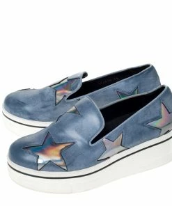 Outlet 🔔 Stella McCartney Blue Faux Leather Binx Star Slip-On Platform 👟 Sneakers Size 36 For 👩 Women 🎁 -Stella McCartney Shop luxury women stella mccartney used shoes p301722 006