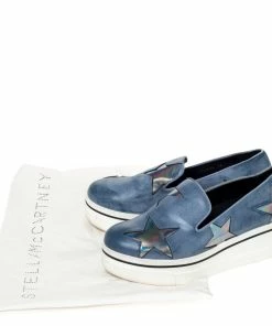 Outlet 🔔 Stella McCartney Blue Faux Leather Binx Star Slip-On Platform 👟 Sneakers Size 36 For 👩 Women 🎁 -Stella McCartney Shop luxury women stella mccartney used shoes p301722 008
