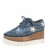 Wholesale ✨ Stella McCartney Blue Faded Effect Faux Leather Elyse Star Platform Derby Size 37 For 👩 Women ✨