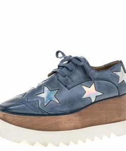 Wholesale ✨ Stella McCartney Blue Faded Effect Faux Leather Elyse Star Platform Derby Size 37 For 👩 Women ✨