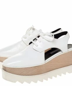 Outlet 😍 Stella McCartney White Faux Leather Elyse Cut Out Platform 👟 Sneakers Size 38.5 For 👩 Women ⌛ -Stella McCartney Shop luxury women stella mccartney used shoes p310547 002