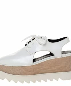 Outlet 😍 Stella McCartney White Faux Leather Elyse Cut Out Platform 👟 Sneakers Size 38.5 For 👩 Women ⌛ -Stella McCartney Shop luxury women stella mccartney used shoes p310547 003