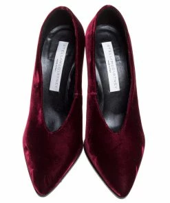Deals 🔥 Stella McCartney Maroon Velvet V Neck Pointed Toe Pumps Size 37 For 👩 Women 👍 -Stella McCartney Shop luxury women stella mccartney used shoes p315932 003