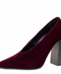 Deals 🔥 Stella McCartney Maroon Velvet V Neck Pointed Toe Pumps Size 37 For 👩 Women 👍