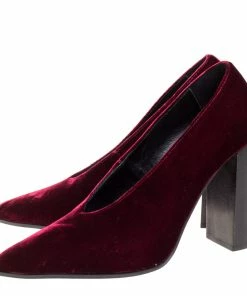 Deals 🔥 Stella McCartney Maroon Velvet V Neck Pointed Toe Pumps Size 37 For 👩 Women 👍 -Stella McCartney Shop luxury women stella mccartney used shoes p315932 007