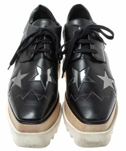 Promo 😍 Stella McCartney Black Faux Leather Elyse Star Platform Lace Up Booties Size 37 For 👩 Women 🔔 -Stella McCartney Shop luxury women stella mccartney used shoes p316764 002