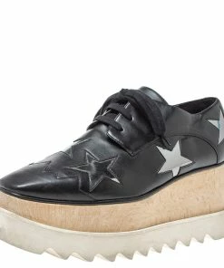 Promo 😍 Stella McCartney Black Faux Leather Elyse Star Platform Lace Up Booties Size 37 For 👩 Women 🔔