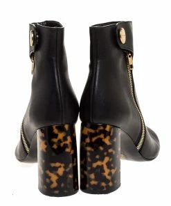 Best Sale 👍 Stella McCartney Black Faux Leather Tortoise Block Heel "Percy" Ankle Booties Size 37.5 For 👩 Women ⌛ -Stella McCartney Shop luxury women stella mccartney used shoes p316934 005