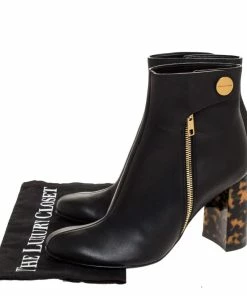 Best Sale 👍 Stella McCartney Black Faux Leather Tortoise Block Heel "Percy" Ankle Booties Size 37.5 For 👩 Women ⌛ -Stella McCartney Shop luxury women stella mccartney used shoes p316934 007