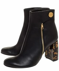 Best Sale 👍 Stella McCartney Black Faux Leather Tortoise Block Heel "Percy" Ankle Booties Size 37.5 For 👩 Women ⌛ -Stella McCartney Shop luxury women stella mccartney used shoes p316934 008