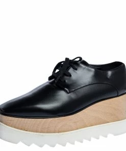 Hot Sale ⭐ Stella McCartney Black Faux Leather Elyse Platform Derby 👟 Sneakers Size 38.5 For 👩 Women 👏