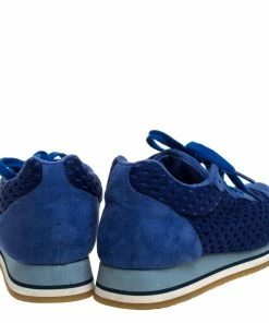 Budget 🤩 Stella McCartney Blue Faux Suede And Perforated Mesh Lace Up 👟 Sneakers Size 38 For 👩 Women 🔔 -Stella McCartney Shop luxury women stella mccartney used shoes p321191 003