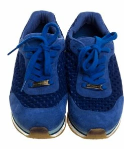 Budget 🤩 Stella McCartney Blue Faux Suede And Perforated Mesh Lace Up 👟 Sneakers Size 38 For 👩 Women 🔔 -Stella McCartney Shop luxury women stella mccartney used shoes p321191 004