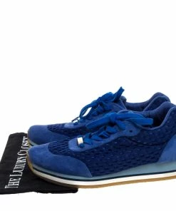 Budget 🤩 Stella McCartney Blue Faux Suede And Perforated Mesh Lace Up 👟 Sneakers Size 38 For 👩 Women 🔔 -Stella McCartney Shop luxury women stella mccartney used shoes p321191 007
