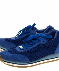 Budget 🤩 Stella McCartney Blue Faux Suede And Perforated Mesh Lace Up 👟 Sneakers Size 38 For 👩 Women 🔔 -Stella McCartney Shop luxury women stella mccartney used shoes p321191 008