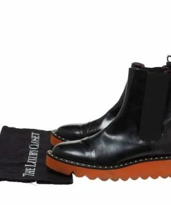 Outlet 🎁 Stella Mccartney Black Glossy Faux Leather Odette Mid Length 🥾 Boots Size 36 For 👩 Women 🔔 -Stella McCartney Shop luxury women stella mccartney used shoes p328242 005